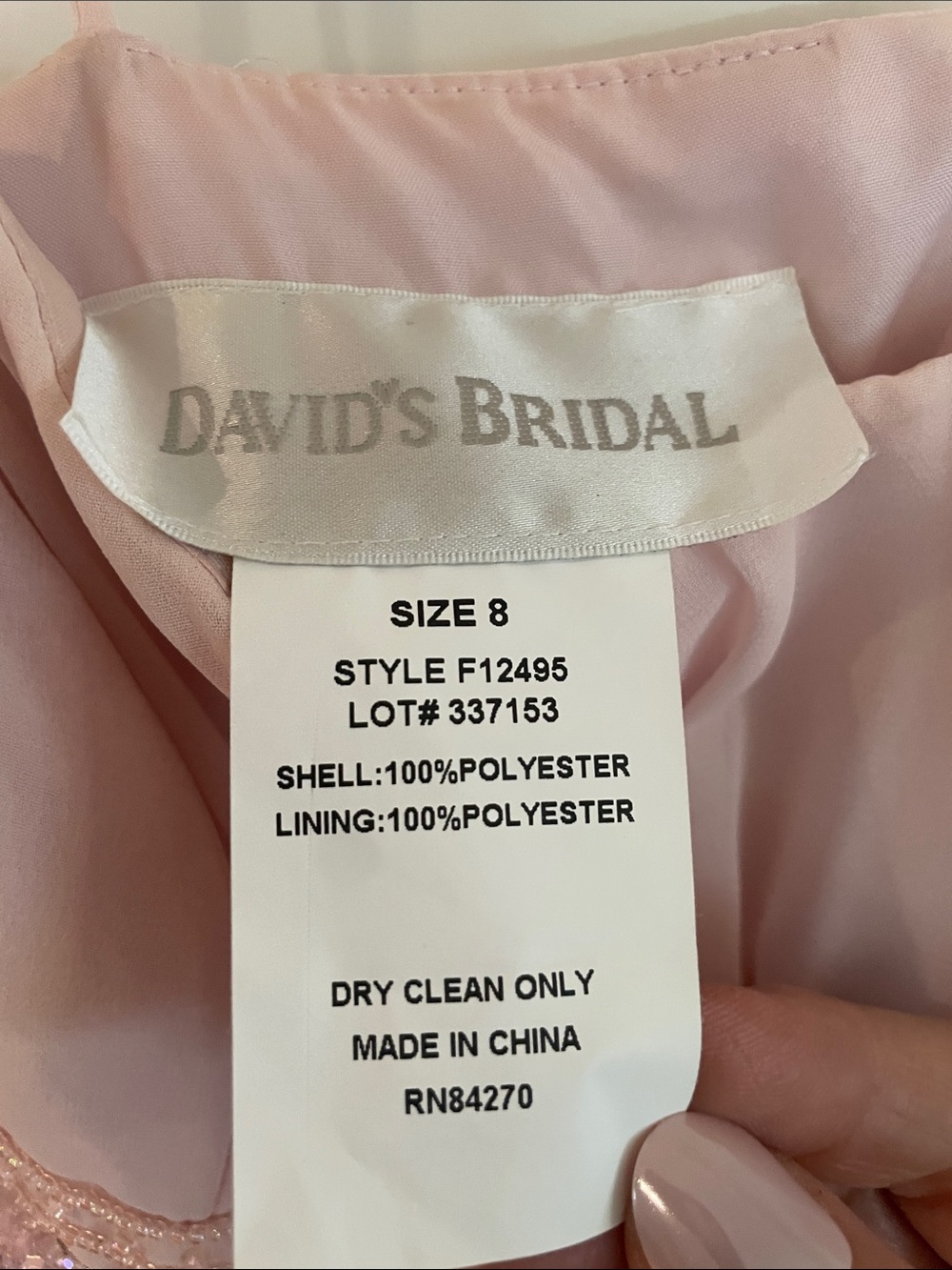 David's Bridal Light Pink Chiffon Empire-Waist Spaghetti Strap Dress & Pashmina - Picture 3 of 5